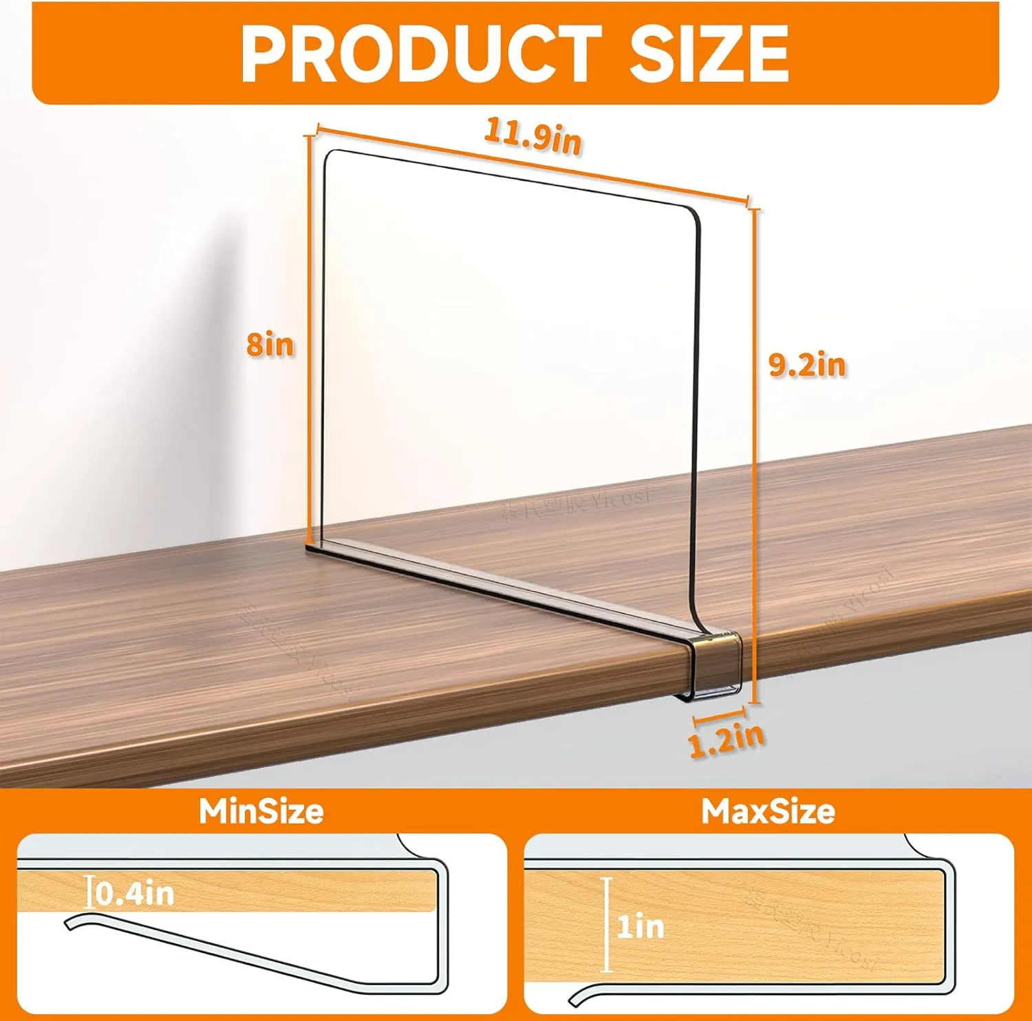 Acrylic Closet Shelf Dividers - Clear Organizer for Wood Shelves,Purses and Clothes Separation,Ideal for Kitchen and Bedroom Storage,Sweater Dividers, Handbag and Clothing Organizer,Pack of 6