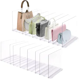 Acrylic Purse Organizer, Purse Storage Rack for Closet Organization, Clear Shelf Divider, Adjustable Clutch Bag Organizer Handbag Dividers Rack, Detachable Separators for Bedroom Bathroom Office