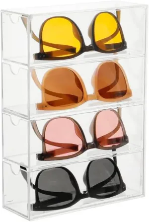 Acrylic Sunglass Holder Sunglass Organizer Clear Sunglass Stand Case Eyeglass Display Holder Eyeglass Storage Case Eyewear Display Case with 4 Drawers