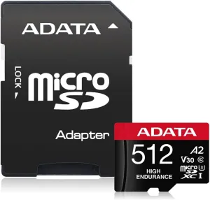 ADATA High Endurance 512GB UHS-I U3 V30 A2 Class 10 Micro SDXC Memory Card (AUSDX512GUI3V30SHA2-RA1)