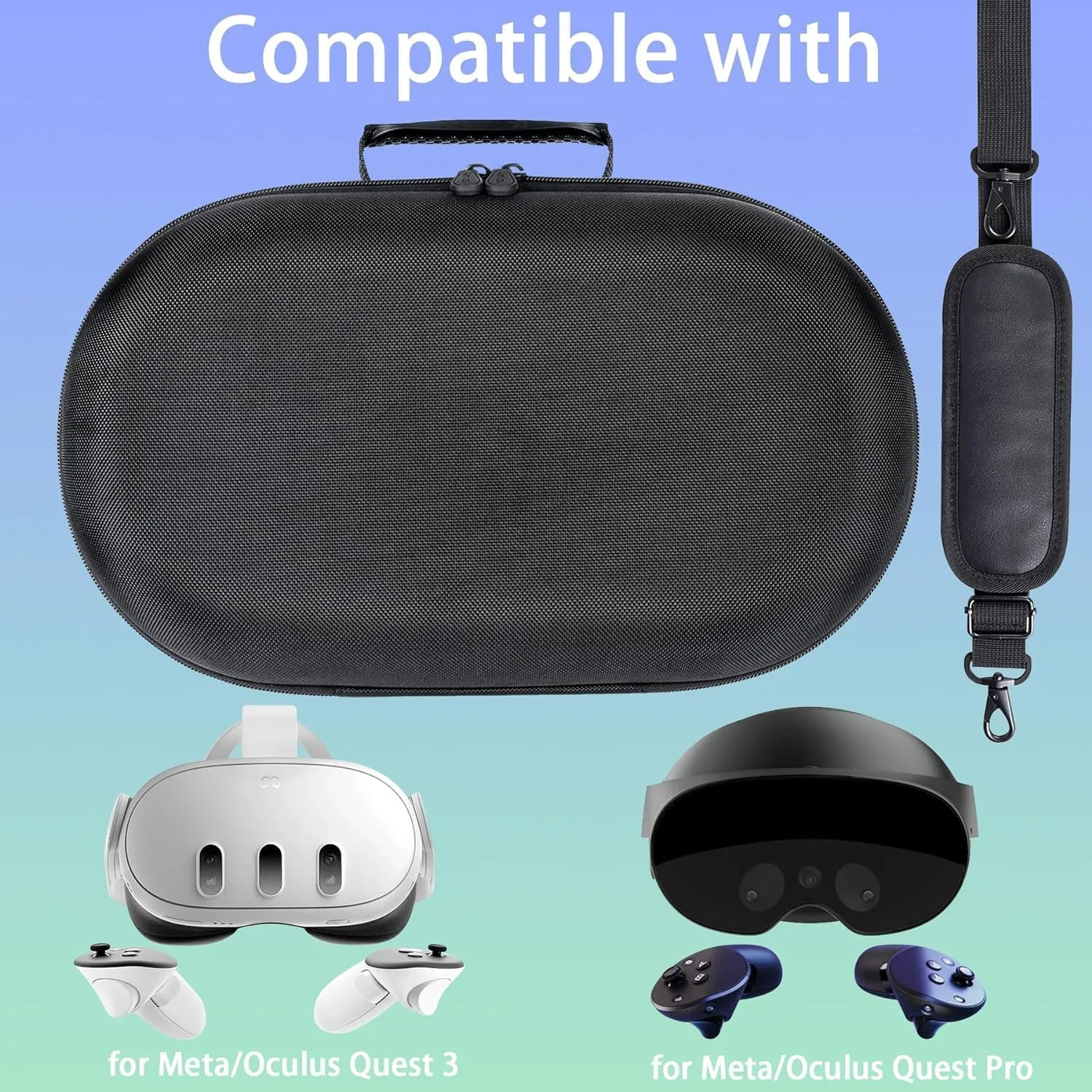 Aenllosi Hard Carrying Case Compatible with The Meta Oculus Quest 3/Pro VR Headset,Touch Controller,Charging Dock & Other Accessories(Black inner Blue,Case Only)