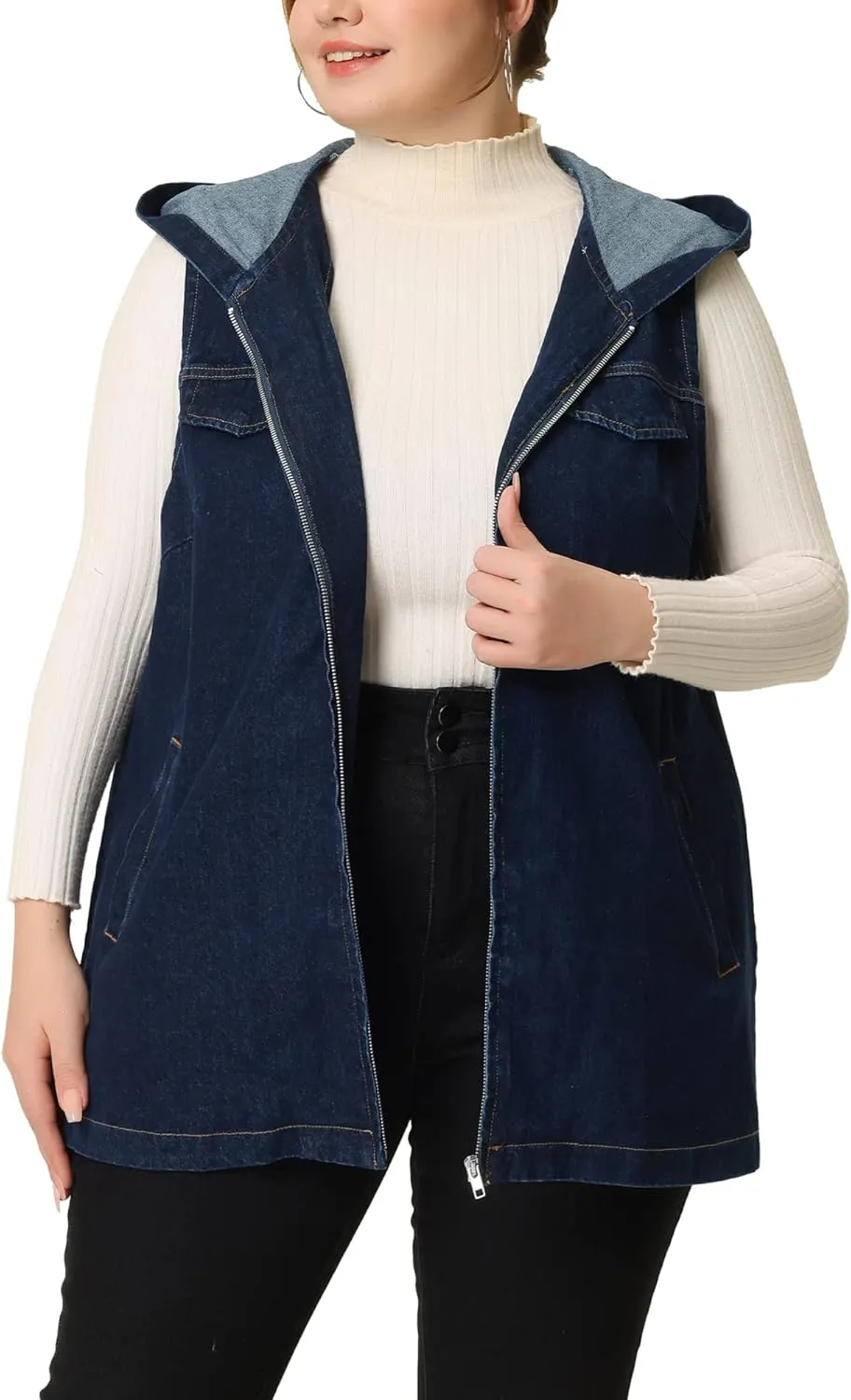 Agnes Orinda Plus Size Denim Vest for Women Sleeveless Lightweight Hoodie Utility 2023 Denim Jacket Vests