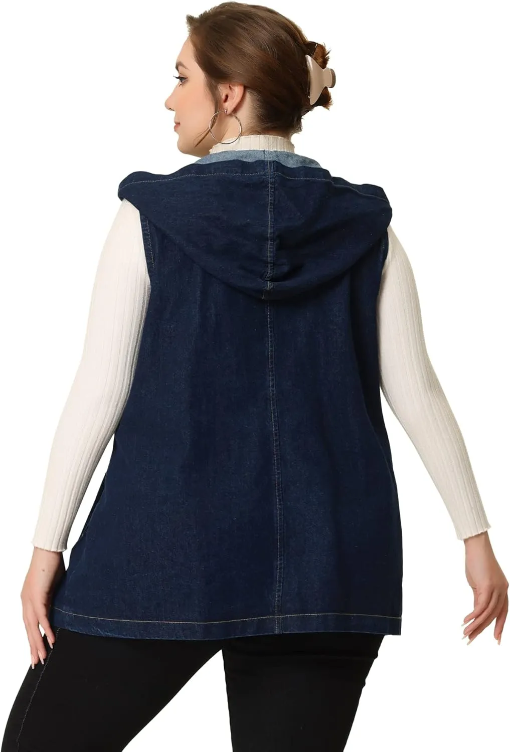 Agnes Orinda Plus Size Denim Vest for Women Sleeveless Lightweight Hoodie Utility 2023 Denim Jacket Vests