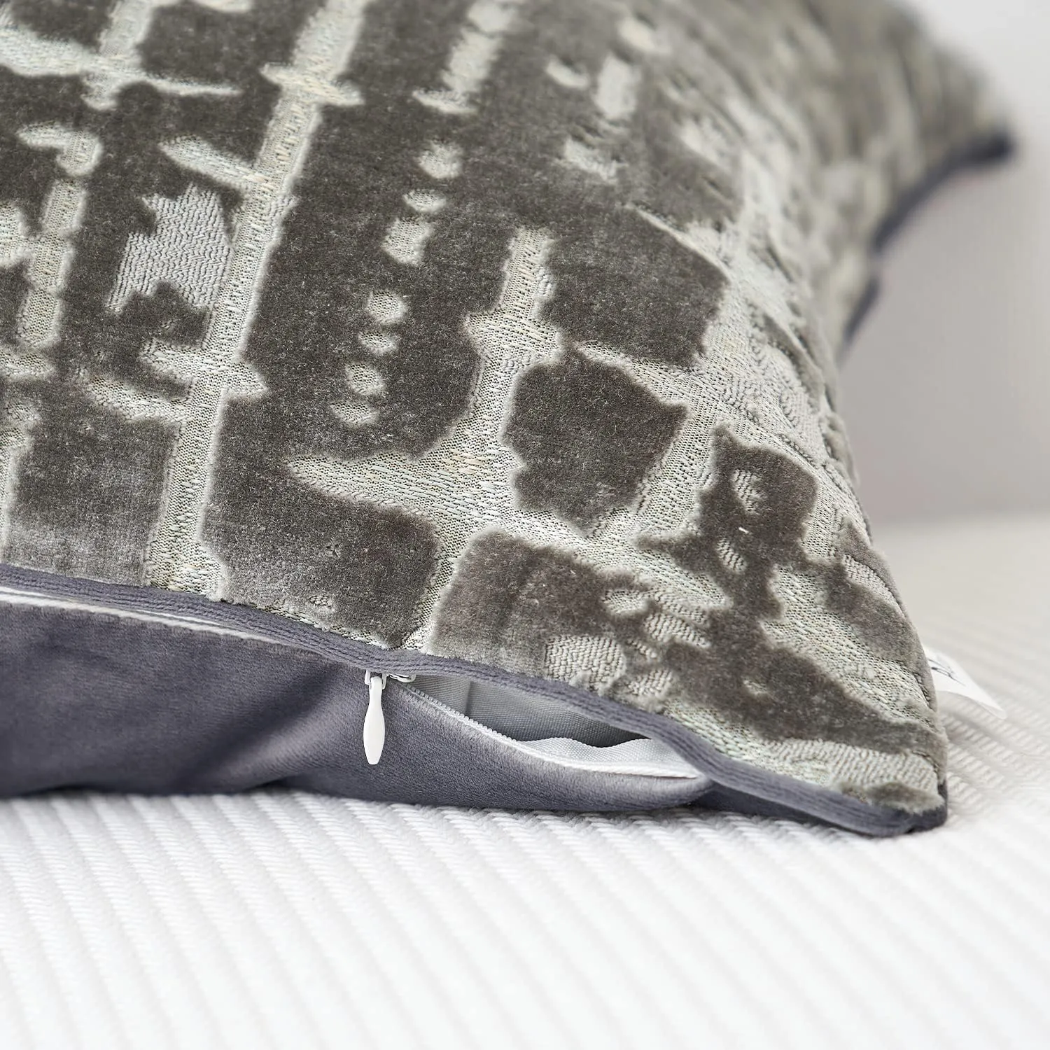 Alerfa Square Geometrical Plaid Striped Cut Velvet Throw Pillow Cover 18x18 Inch Luxury Modern Decorative Accent Pillow Cover for Couch Living Room Bedroom, Gray