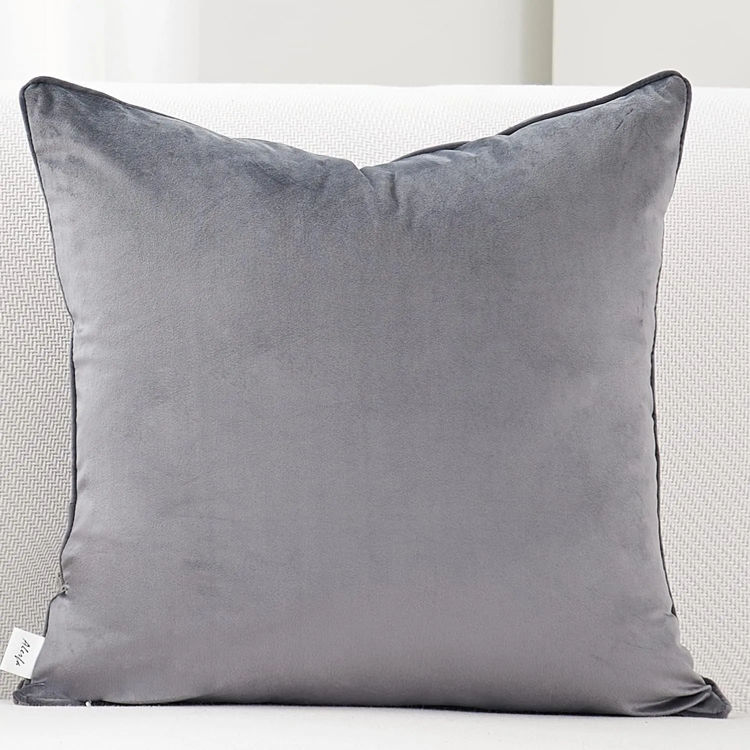 Alerfa Square Geometrical Plaid Striped Cut Velvet Throw Pillow Cover 18x18 Inch Luxury Modern Decorative Accent Pillow Cover for Couch Living Room Bedroom, Gray