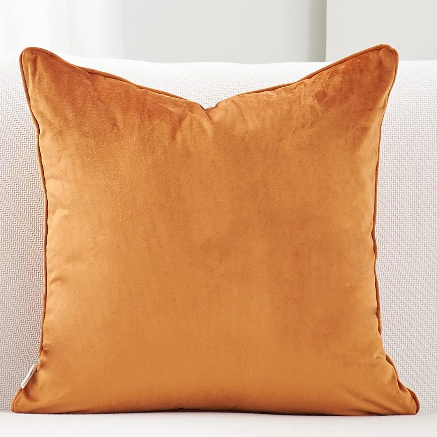 Alerfa Square Geometrical Plaid Striped Cut Velvet Throw Pillow Cover 18x18 Inch Luxury Modern Decorative Accent Pillow Cover for Couch Living Room Bedroom, Orange