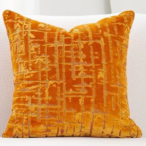 Alerfa Square Geometrical Plaid Striped Cut Velvet Throw Pillow Cover 18x18 Inch Luxury Modern Decorative Accent Pillow Cover for Couch Living Room Bedroom, Orange