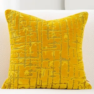 Alerfa Square Geometrical Plaid Striped Cut Velvet Throw Pillow Cover 18x18 Inch Luxury Modern Decorative Accent Pillow Cover for Couch Living Room Bedroom, Yellow
