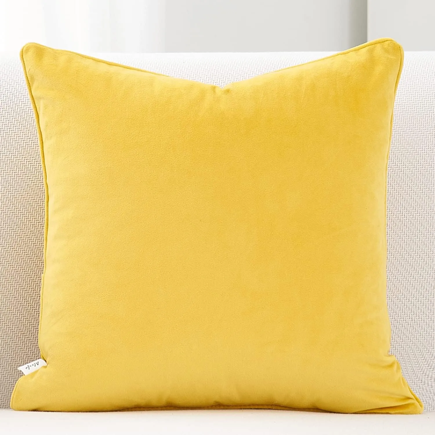 Alerfa Square Geometrical Plaid Striped Cut Velvet Throw Pillow Cover 18x18 Inch Luxury Modern Decorative Accent Pillow Cover for Couch Living Room Bedroom, Yellow