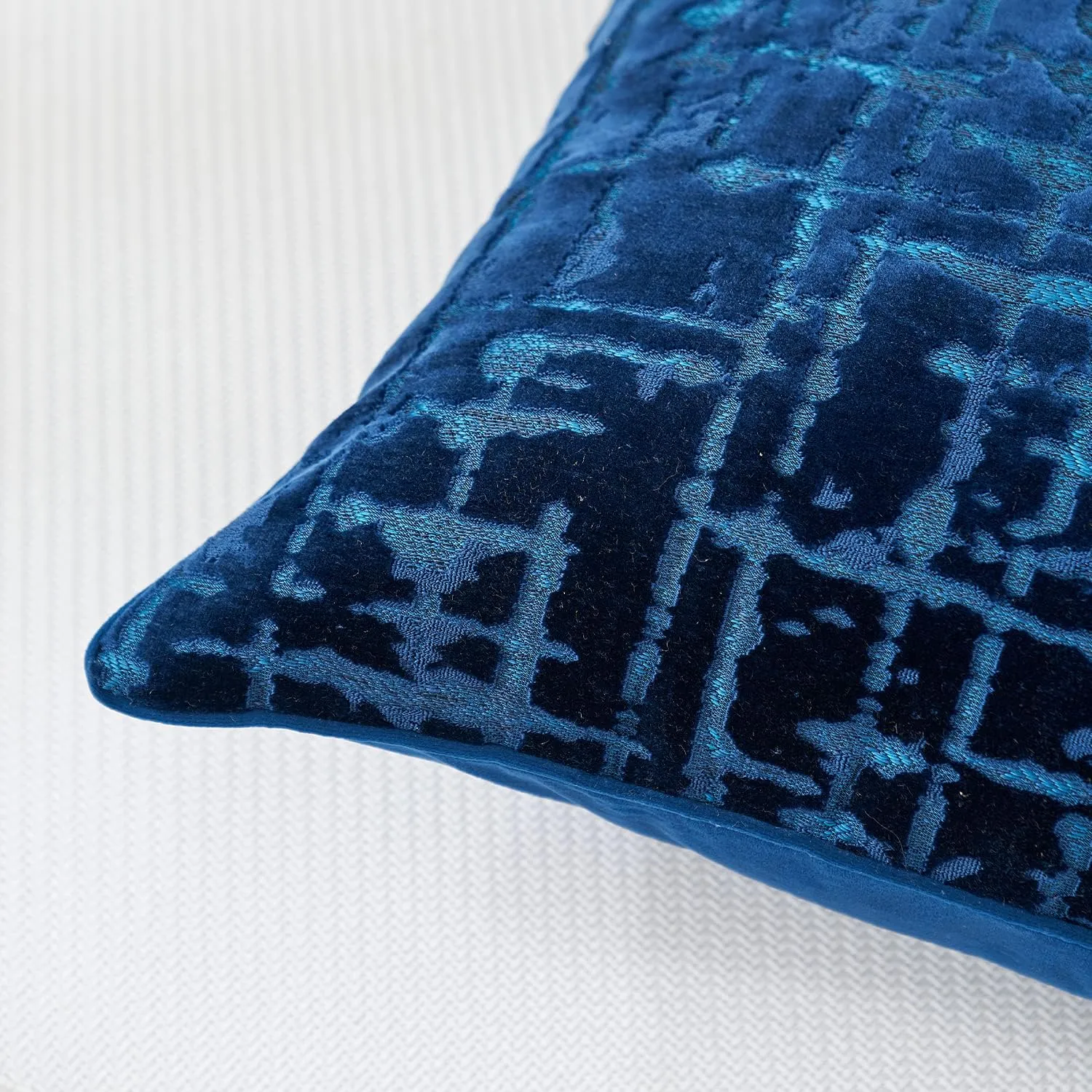 Alerfa Square Geometrical Plaid Striped Cut Velvet Throw Pillow Cover 20x20 Inch Luxury Modern Decorative Accent Pillow Cover for Couch Living Room Bedroom, Blue