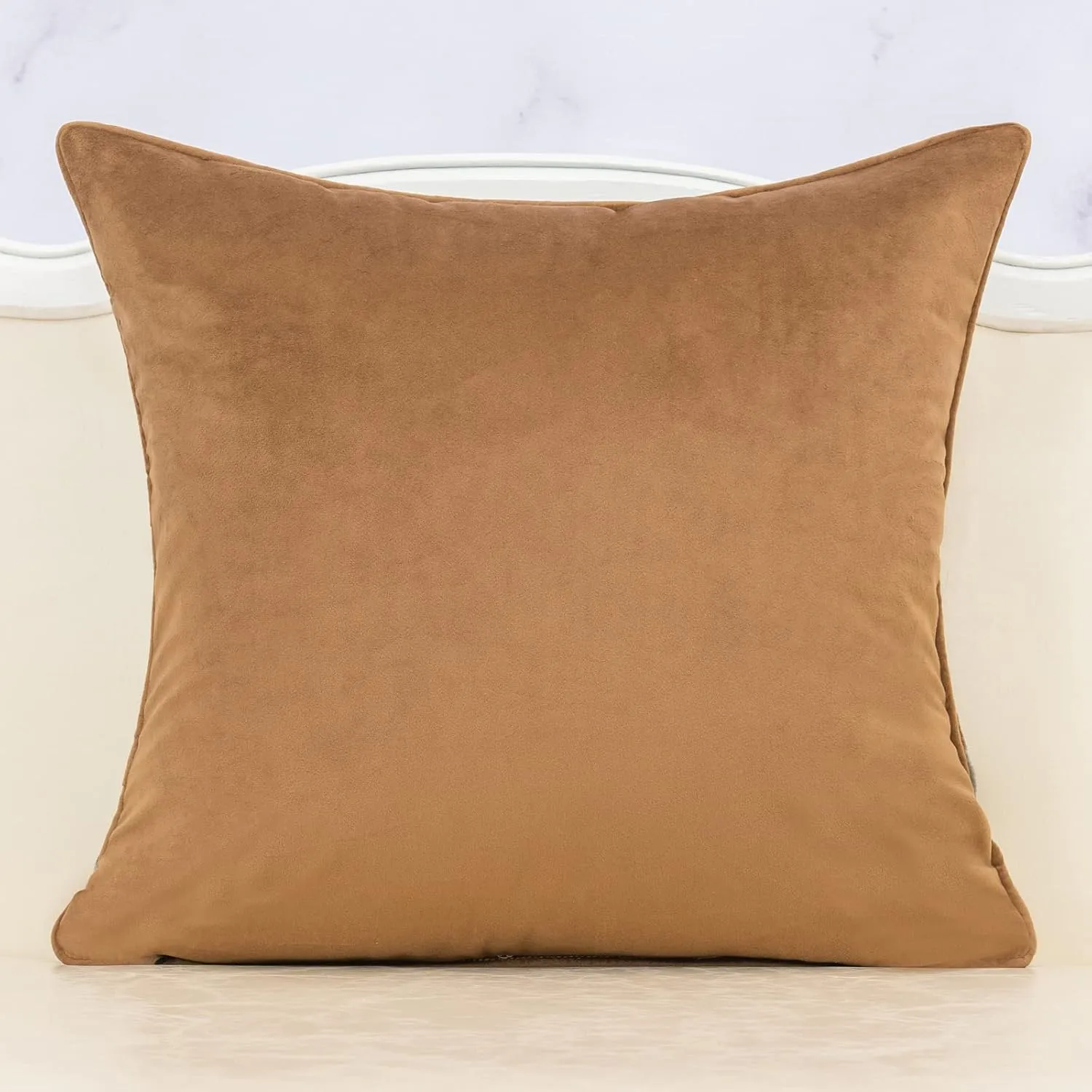 Alerfa Square Pillow Geometric Stripes Embroidery Cut Velvet Cushion Case Luxury Modern Throw Pillow Cover Decorative Pillow for Couch Sofa Living Room Bedroom Car 20 x 20 Inch Brown Gray