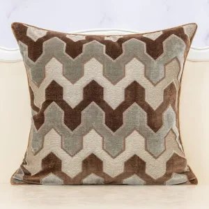 Alerfa Square Pillow Geometric Stripes Embroidery Cut Velvet Cushion Case Luxury Modern Throw Pillow Cover Decorative Pillow for Couch Sofa Living Room Bedroom Car 20 x 20 Inch Brown Gray