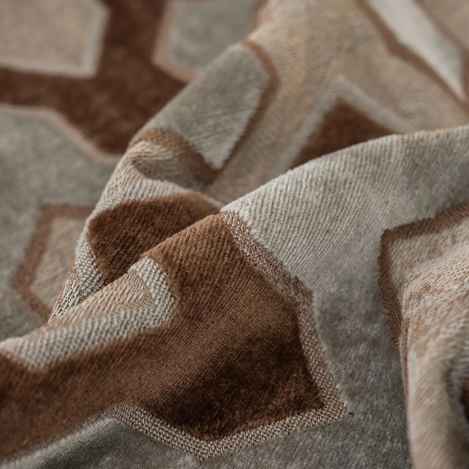 Alerfa Square Pillow Geometric Stripes Embroidery Cut Velvet Cushion Case Luxury Modern Throw Pillow Cover Decorative Pillow for Couch Sofa Living Room Bedroom Car 20 x 20 Inch Brown Gray