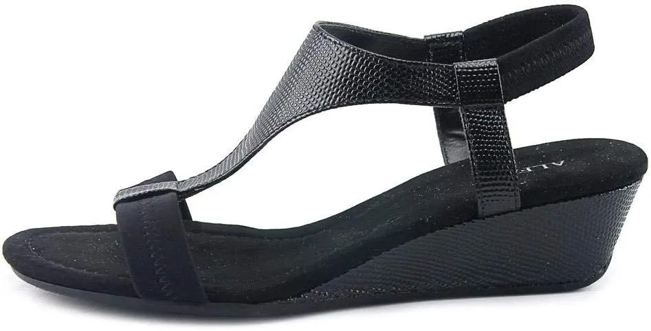 Alfani Womens Vacanzaa 2 Faux Leather T-Strap Wedge Sandals