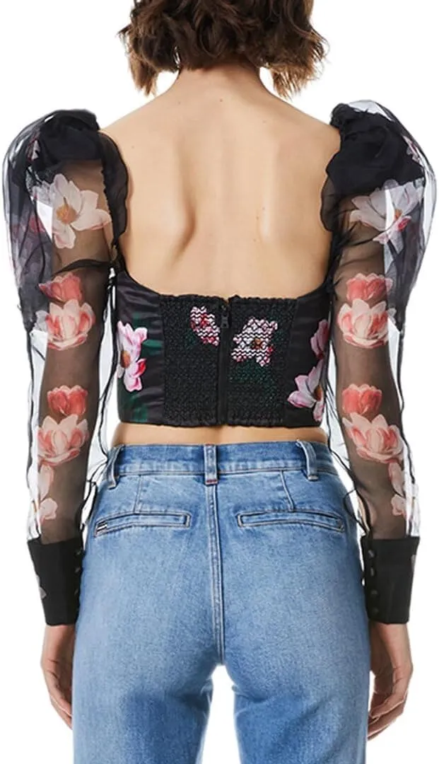 alice   olivia Baharia Mutton Sleeve Bustier