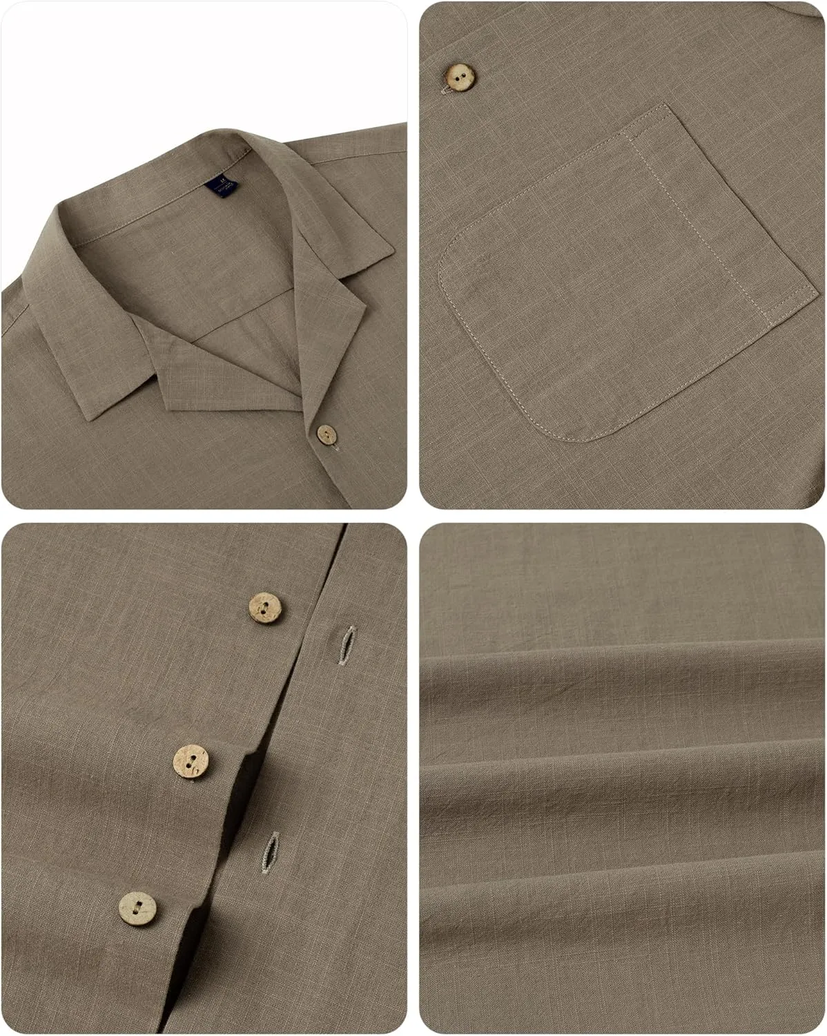 Alimens & Gentle Mens Linen Shirts Short Sleeve Button Down Shirts Cotton Summer Beach Cuban Shirts Vacation Hawaiian Shirts