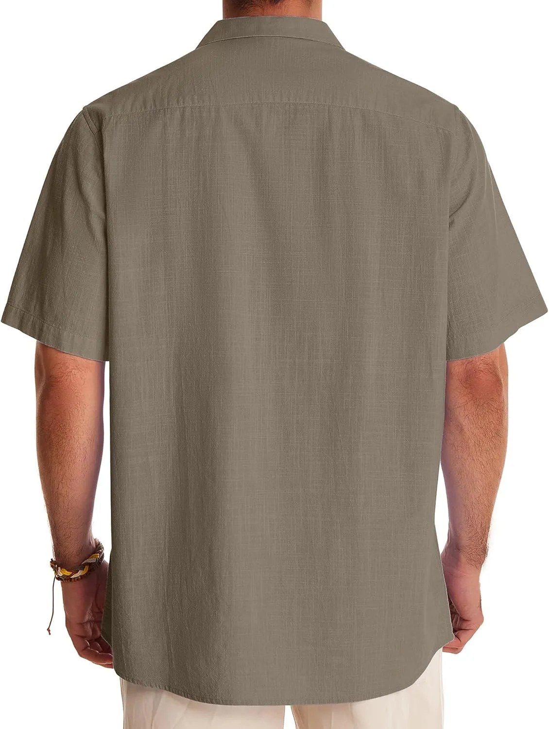 Alimens & Gentle Mens Linen Shirts Short Sleeve Button Down Shirts Cotton Summer Beach Cuban Shirts Vacation Hawaiian Shirts