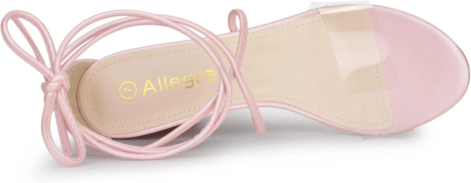 Allegra K Women's Clear Strap Block Heels Lace Up Heels Sandals