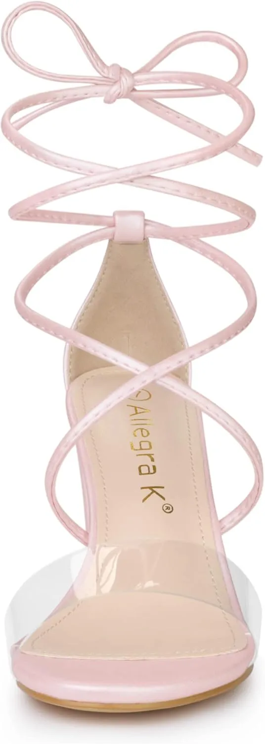 Allegra K Women's Clear Strap Block Heels Lace Up Heels Sandals