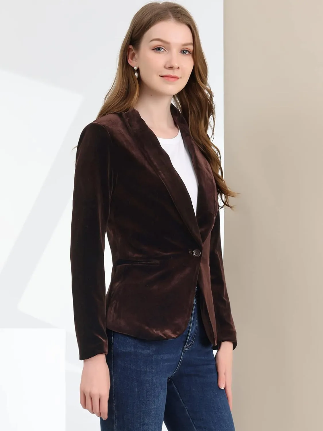 Allegra K Women's Halloween Christmas Office Coat Solid Shawl Collar 1 Button Velvet Blazer