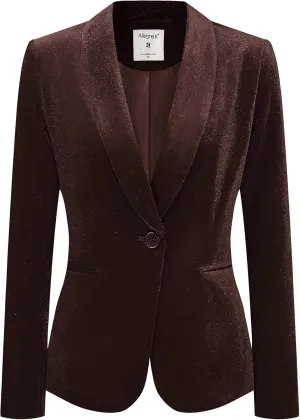 Allegra K Women's Halloween Christmas Office Coat Solid Shawl Collar 1 Button Velvet Blazer