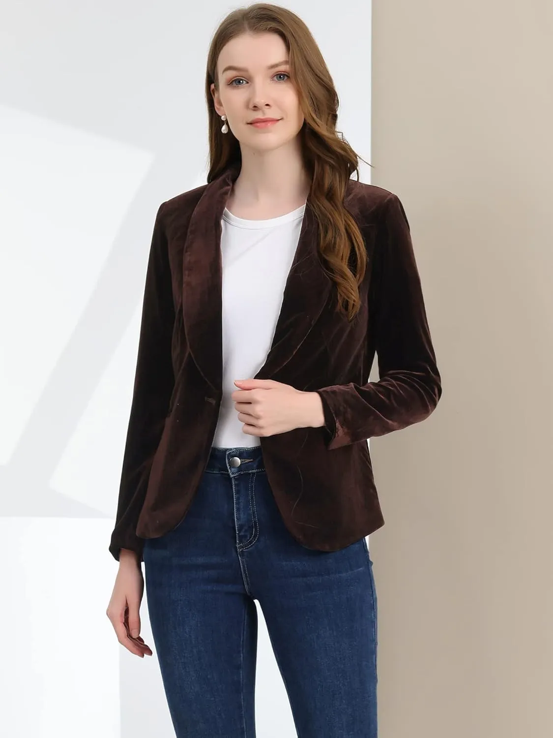Allegra K Women's Halloween Christmas Office Coat Solid Shawl Collar 1 Button Velvet Blazer