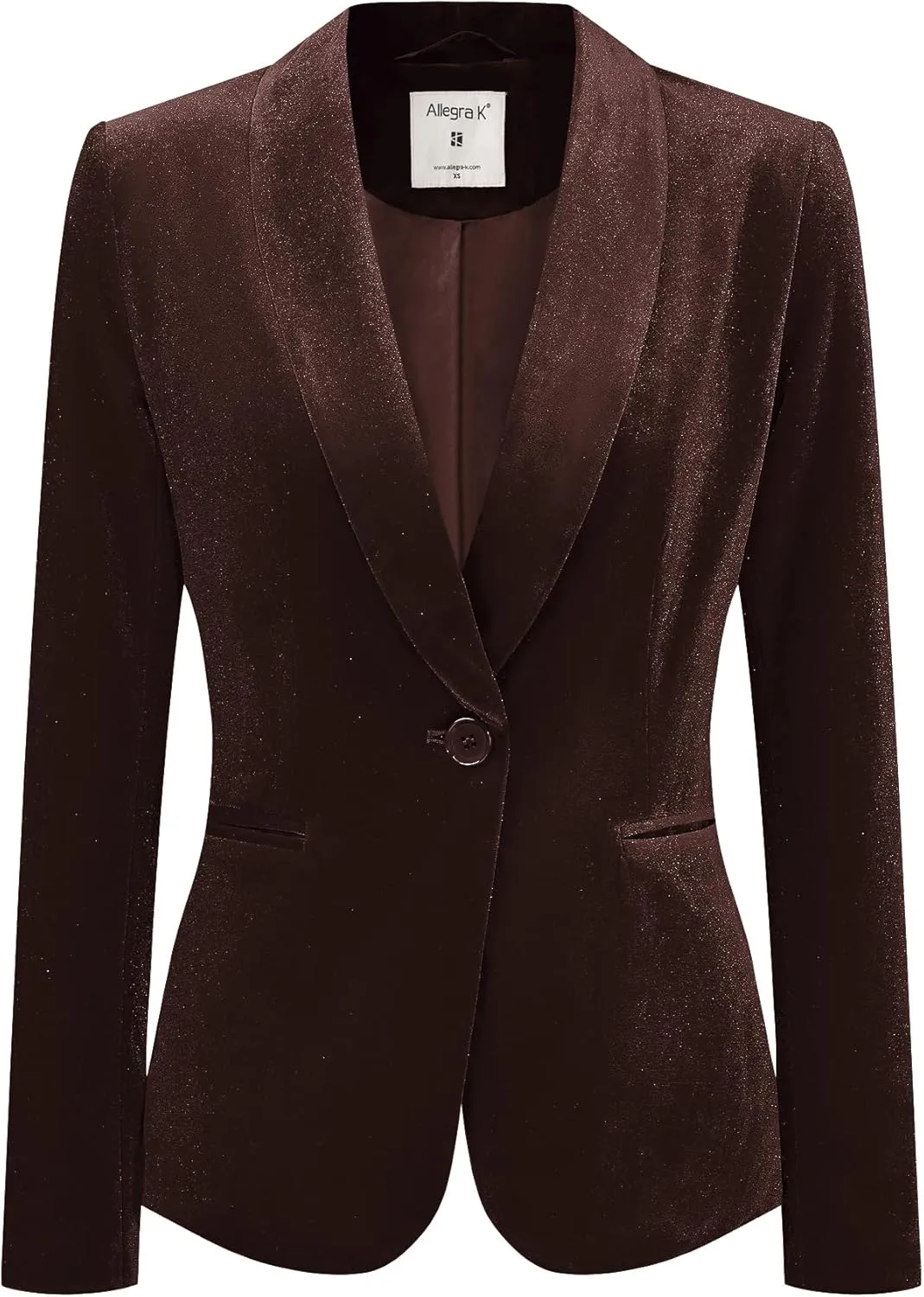 Allegra K Women's Halloween Christmas Office Coat Solid Shawl Collar 1 Button Velvet Blazer