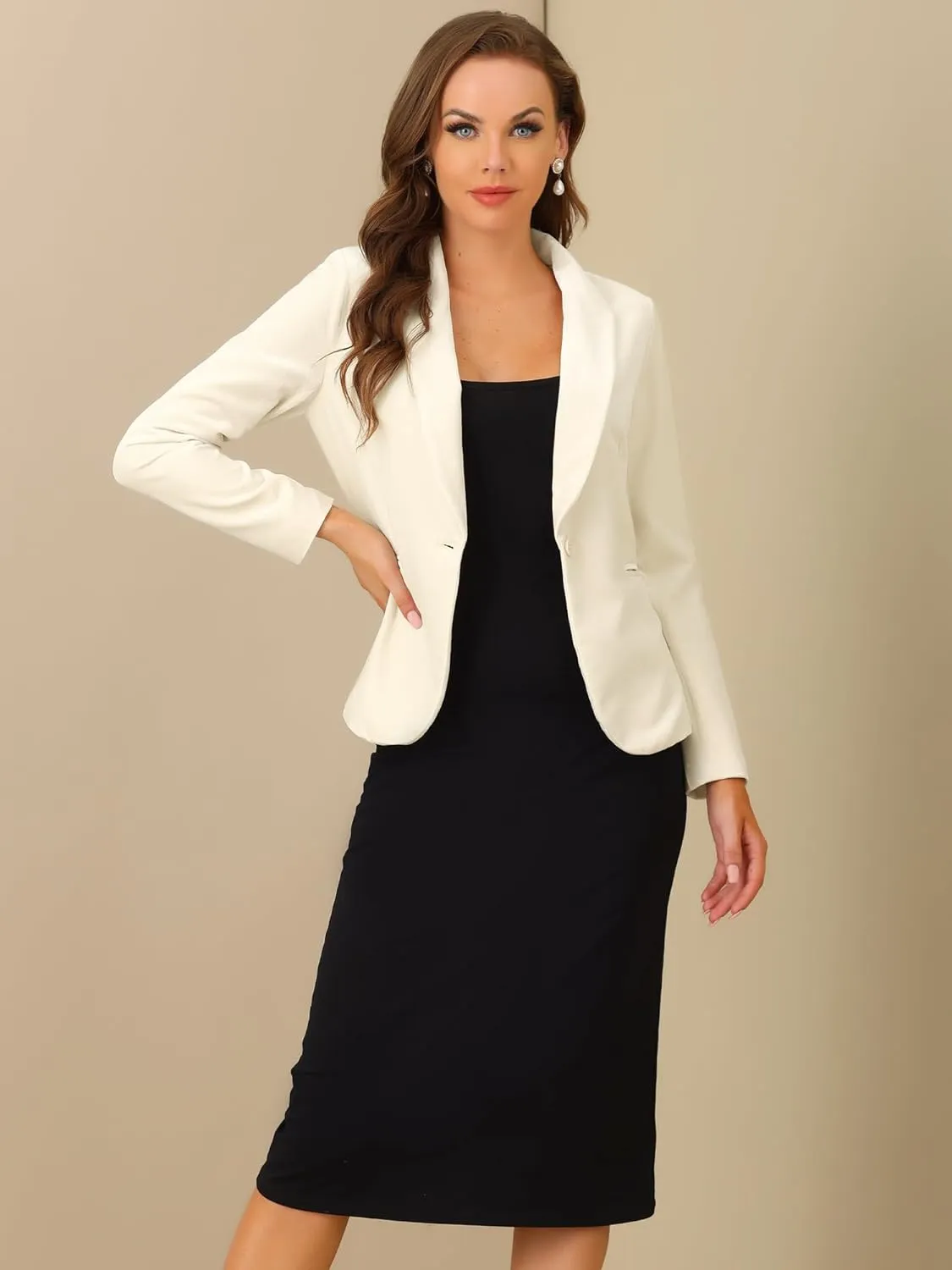 Allegra K Women's Halloween Christmas Office Coat Solid Shawl Collar 1 Button Velvet Blazer
