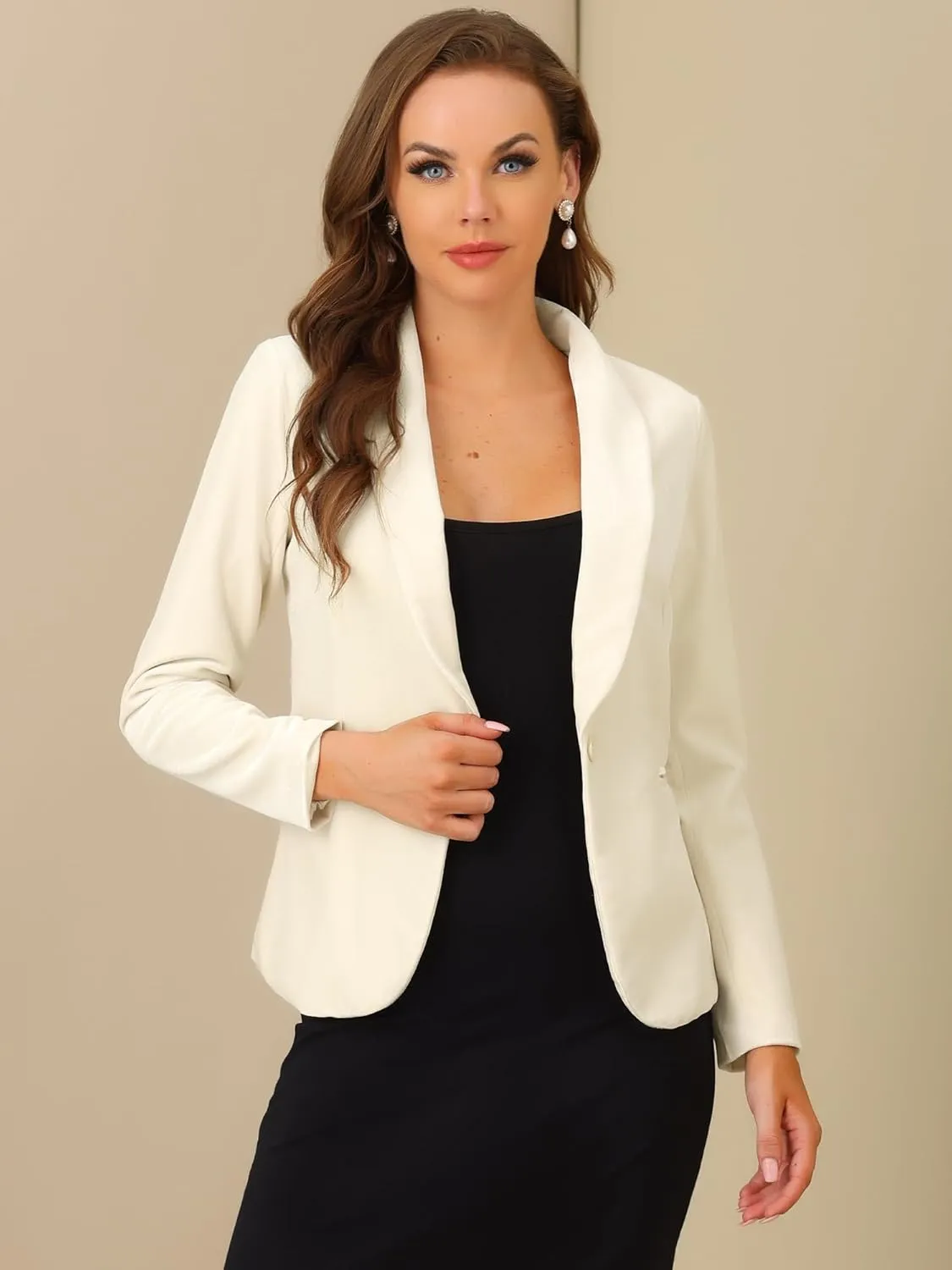 Allegra K Women's Halloween Christmas Office Coat Solid Shawl Collar 1 Button Velvet Blazer