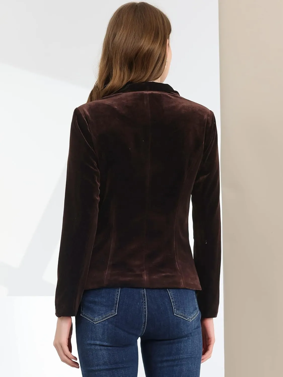 Allegra K Women's Halloween Christmas Office Coat Solid Shawl Collar 1 Button Velvet Blazer