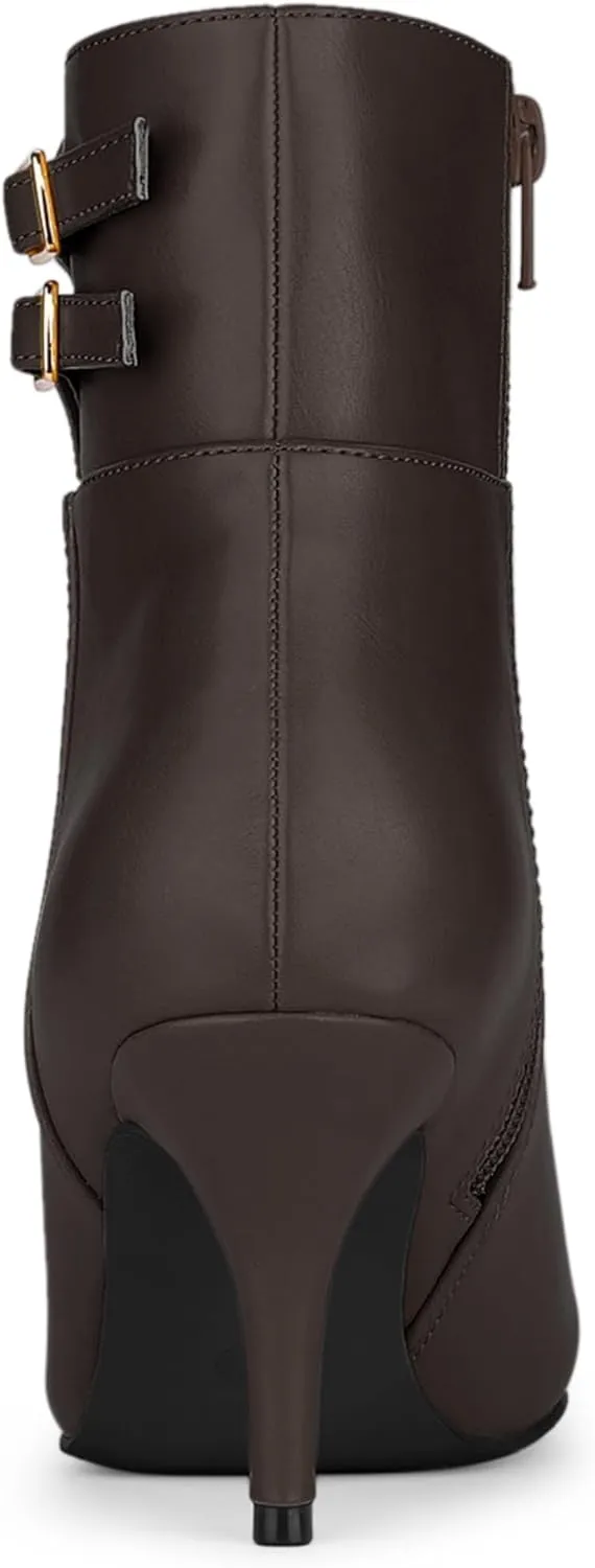 Allegra K Women's Pointed Toe Buckle Stiletto Heels Ankle Boots