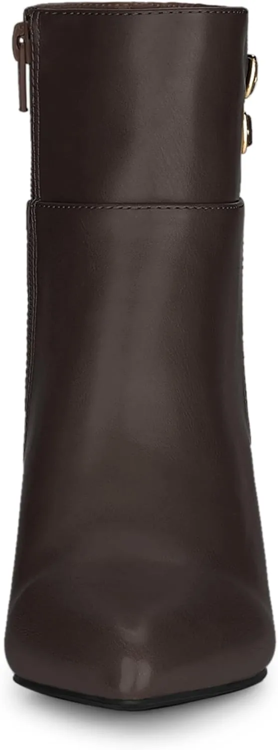 Allegra K Women's Pointed Toe Buckle Stiletto Heels Ankle Boots