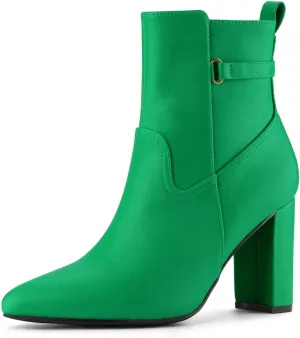 Allegra K Women's Pointed Toe Chunky High Heels Ankle Boots