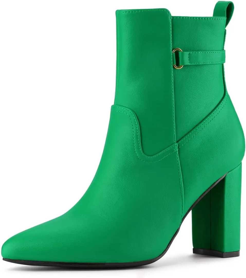Allegra K Women's Pointed Toe Chunky High Heels Ankle Boots