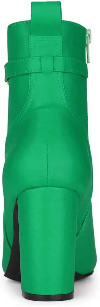 Allegra K Women's Pointed Toe Chunky High Heels Ankle Boots