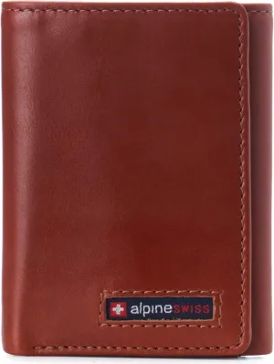 Alpine Swiss Men's Leon RFID Trifold Pocket Wallet – Genuine Leather Wallet for Men, Slim Design with ID Window & Multiple Card Slots, Classic RFID Safe Pocket Wallet in gift box