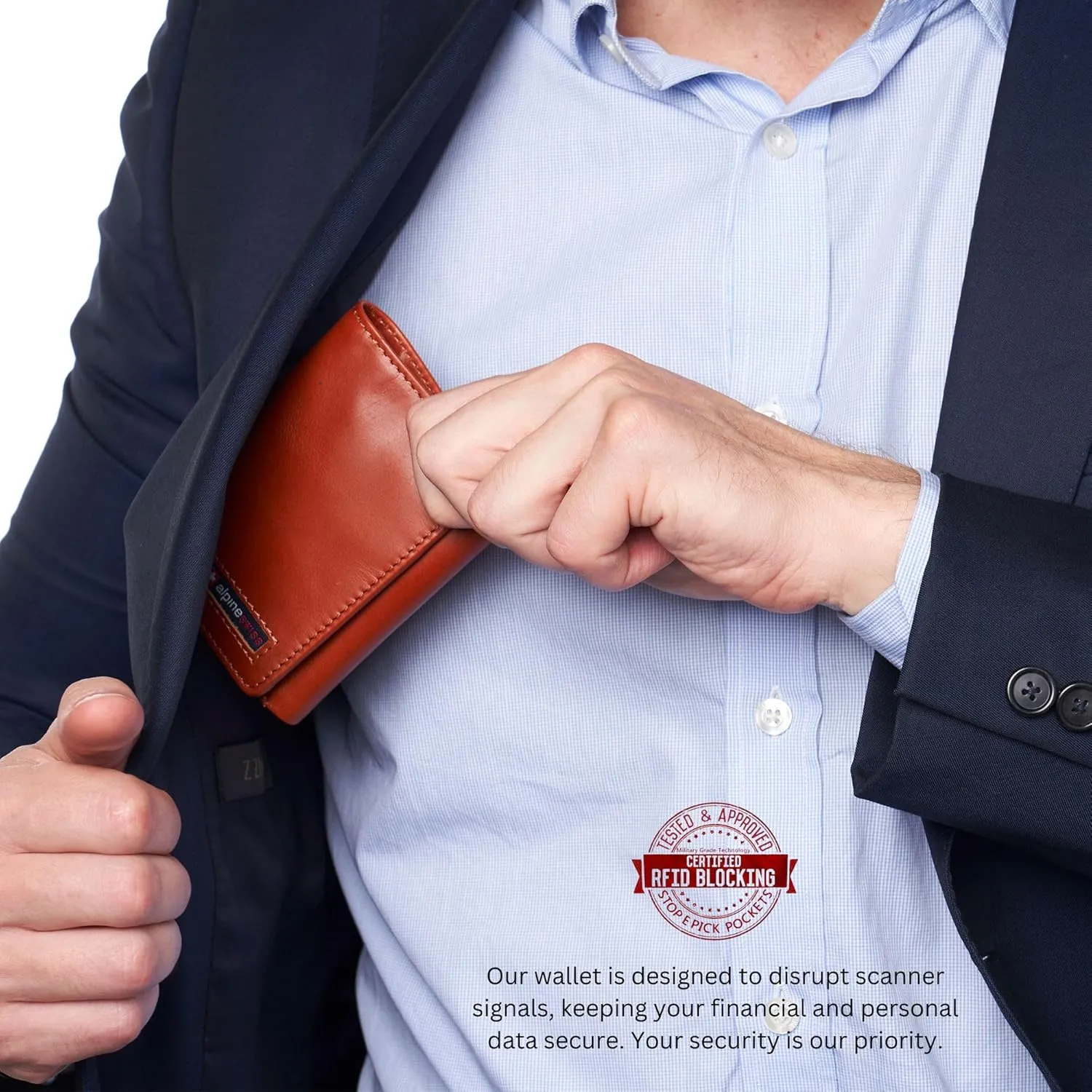 Alpine Swiss Men's Leon RFID Trifold Pocket Wallet – Genuine Leather Wallet for Men, Slim Design with ID Window & Multiple Card Slots, Classic RFID Safe Pocket Wallet in gift box