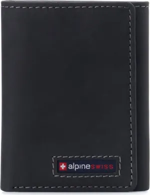 Alpine Swiss Men's Leon RFID Trifold Pocket Wallet – Genuine Leather Wallet for Men, Slim Design with ID Window & Multiple Card Slots, Classic RFID Safe Pocket Wallet in gift box