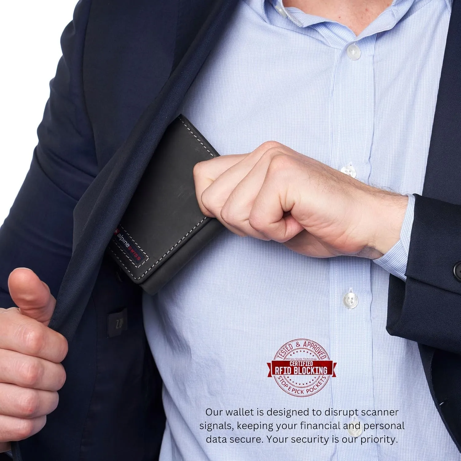 Alpine Swiss Men's Leon RFID Trifold Pocket Wallet – Genuine Leather Wallet for Men, Slim Design with ID Window & Multiple Card Slots, Classic RFID Safe Pocket Wallet in gift box