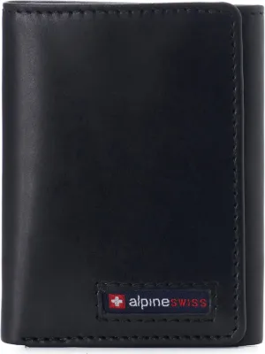 Alpine Swiss Men's Leon RFID Trifold Pocket Wallet – Genuine Leather Wallet for Men, Slim Design with ID Window & Multiple Card Slots, Classic RFID Safe Pocket Wallet in gift box