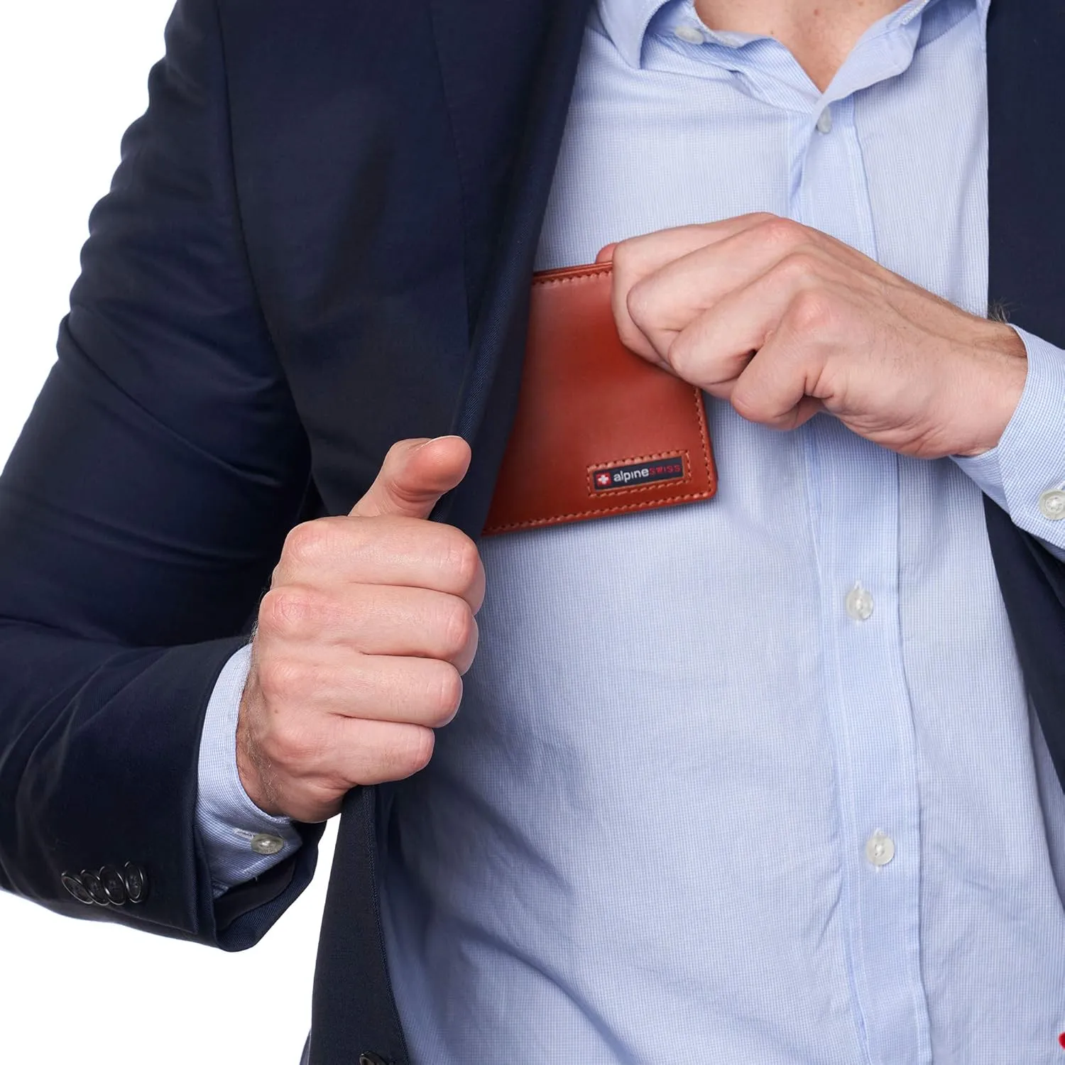Alpine Swiss Mens Nolan Bifold Commuter Wallet Cowhide Leather RFID Safe Comes in a Gift Box