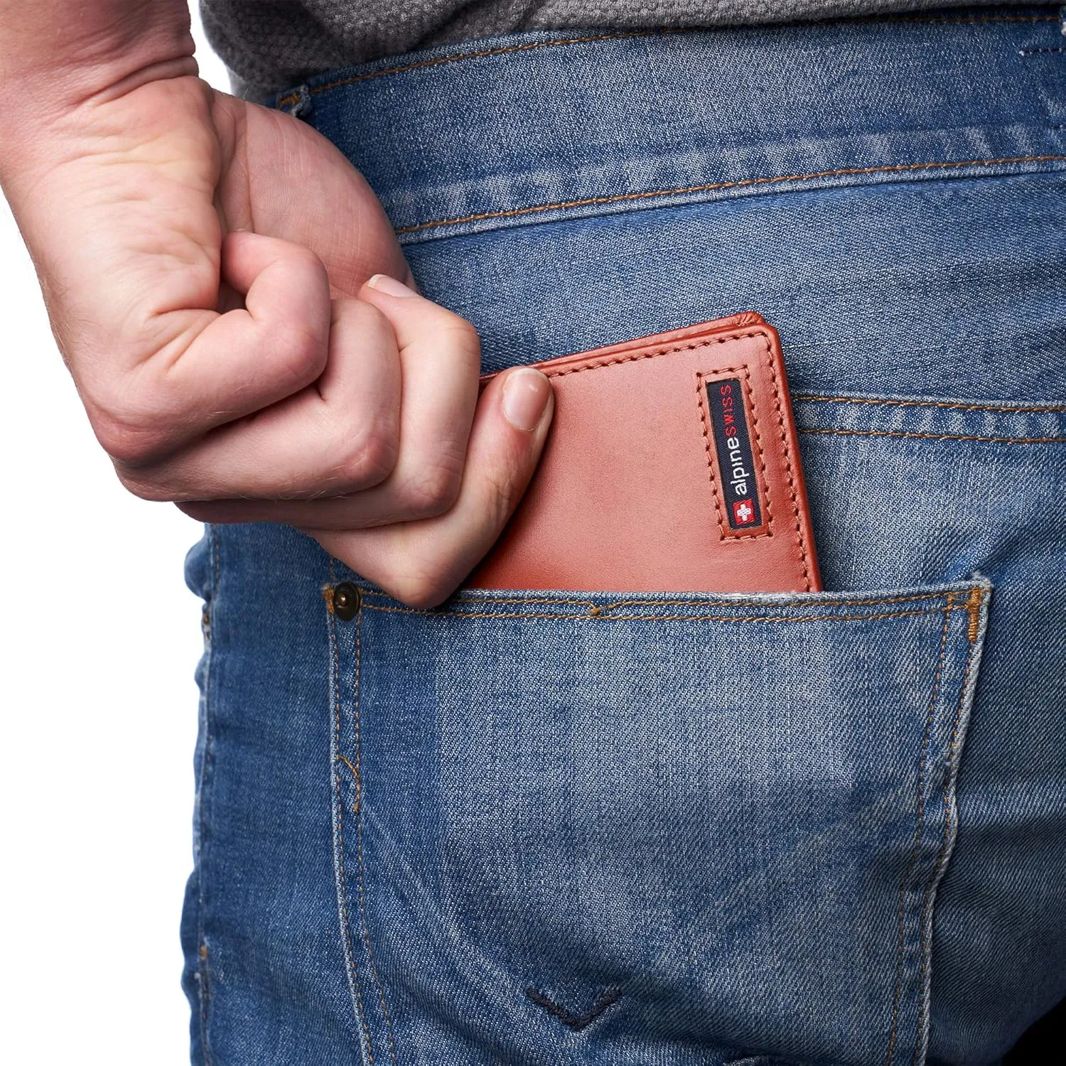 Alpine Swiss Mens Nolan Bifold Commuter Wallet Cowhide Leather RFID Safe Comes in a Gift Box