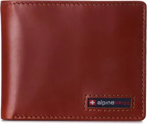 Alpine Swiss Mens Nolan Bifold Commuter Wallet Cowhide Leather RFID Safe Comes in a Gift Box