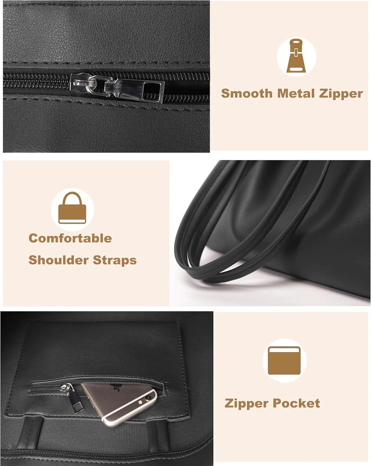ALUWU Tote Bag for Women with Zipper Faux Leather Shoulder Handbags Work Purses
