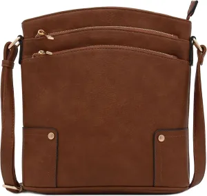 ALYSSA Triple Zip Pocket Large Crossbody Bag