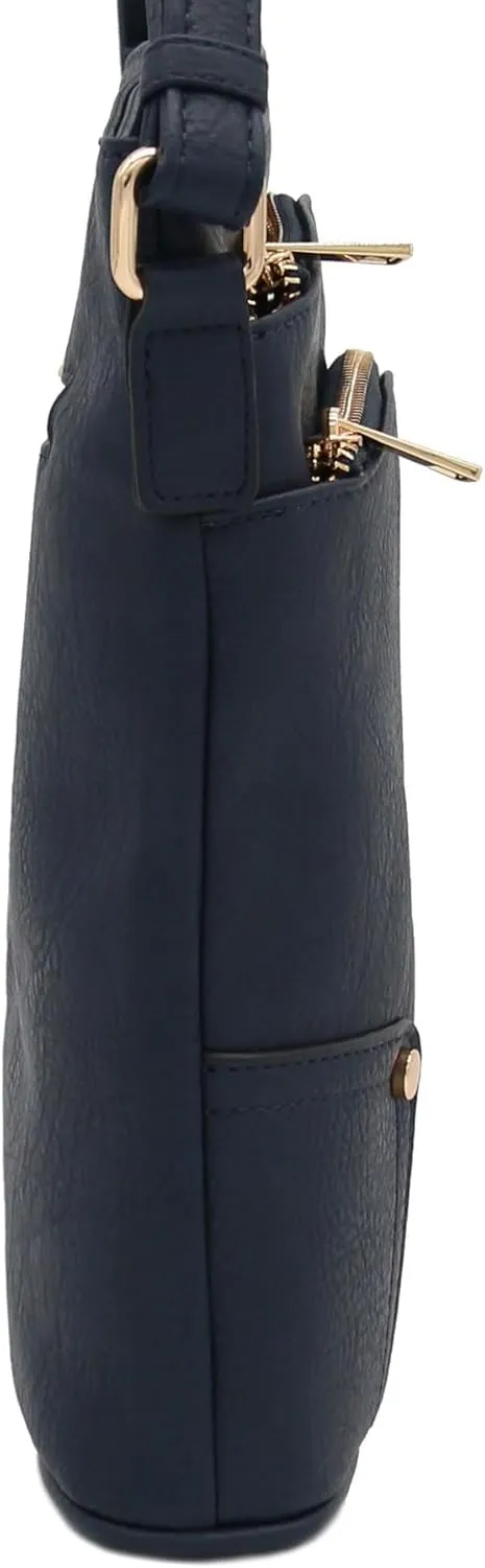 ALYSSA Triple Zip Pocket Large Crossbody Bag
