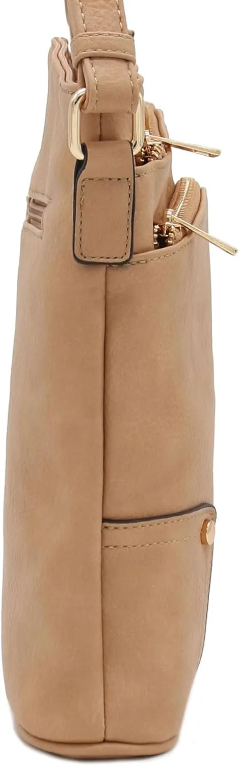 ALYSSA Triple Zip Pocket Large Crossbody Bag