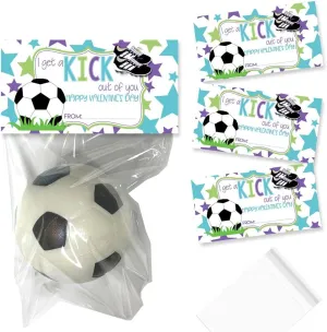 Amanda Creation Pastel I Get A Kick Out Of You Soccer Girl Themed Happy Valentine's Day Bag Toppers for Party Favor Treat Bags, Set of 20 Bag Toppers With 20 Self-Adhesive Bags Also Included