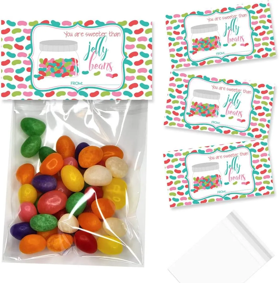 Amanda Creation You Are Sweeter Than Jelly Beans Cute Easter & Spring Themed Bag Toppers for Party Favor Treat Bags, Set of 20 Bag Toppers With 20 Self-Adhesive Bags Also Included