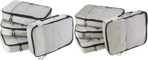 Amazon Basics 4 Piece Packing Travel Organizer Cubes Set - Medium, Grey & 4 Piece Packing Travel Organizer Cubes Set - Large, Grey